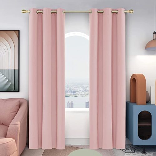Deconovo Baby Pink Blackout Curtains for Bedroom 84 Inches Long, Thermal Insulated Noise Blocking Darkening Window Drapes, 2 Panels, Each 42x84 Inch - Coral Pink - 42Wx84L Inch|2 Panels