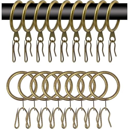 60 Pcs Metal Curtain Rings & Hooks Set, 30 mm Internal Diameter, Bronze, Curtain Rod Rings with Eyelet