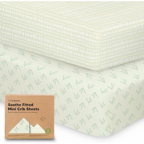 2-Pack Mini Crib Sheets Fitted - 38x26 Pack N Play Sheets for Pack and Play Mattress, Organic Cotton, Soft & Breathable Playard Bedding, Neutral Mini Toddler Bed Cover for Boys, Girls (Fleur)
