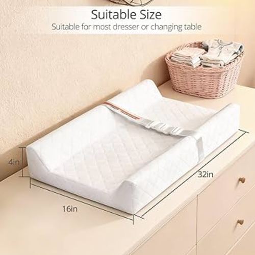 Waterproof Baby Changing Pad, Non-Slip Wipeable Diaper Changing Mat with Safety Strap 32x16 Inch Infant Diaper Change Pad Suitable for Dresser & Table