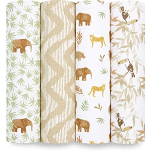 aden + anais Essentials Muslin Swaddle Blankets for Baby Girls and Boys, Newborn Receiving Blanket for Swaddling, 100% Cotton Baby Swaddle Wrap, 4 Pack, Tanzania
