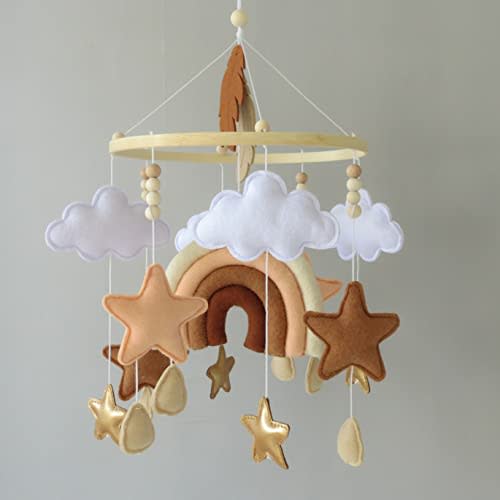 Rainbow Crib Mobile Boho Baby Mobile for Crib Neutral Boho Felt Mobile Stars and Cloud Mobile for Crib