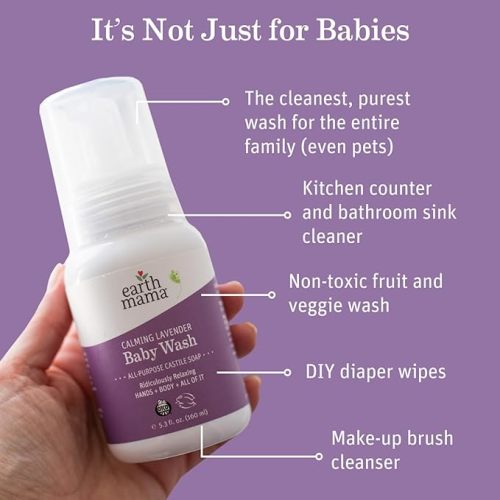 Earth Mama Calming Lavender Baby Wash Liquid Foaming Hand Soap, Organic All-Purpose Lavender Body Wash for Sensitive Skin, Castile Soap with Coconut Oil, Shea Butter, Calendula, & Aloe, 5.3 Fl Oz