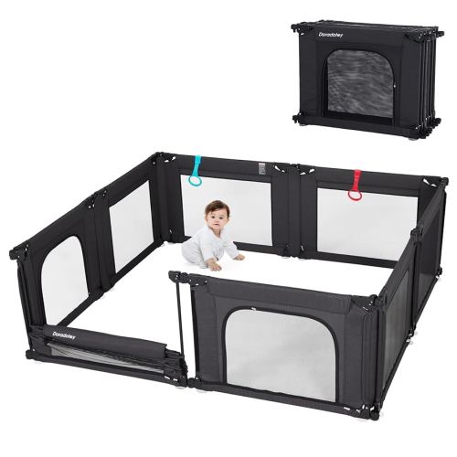 Doradotey Baby Playpen, Shape &Size Adjustable Large Baby Playard for Babies and Toddlers, Foldable Playpen Fence Indoors Play Center Yards, Breathable Mesh Anti-Fall Play Pen 79x71, Black