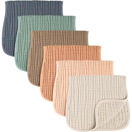 Konssy Muslin Baby Burp Cloths Sets for Unisex- 6 Pack Large 100% Cotton Burping Clothes for Newborn, Baby Girls and Boys