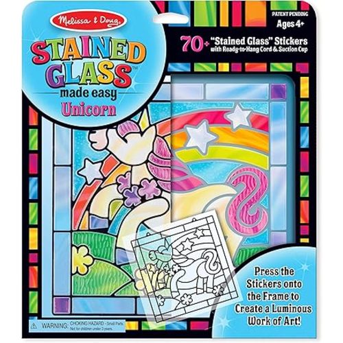 Melissa & Doug Stained Glass Made Easy Craft Kit - Unicorn - Kids Sticker Stained Glass Craft Kit; Unicorn Crafts For Kids Ages 5+