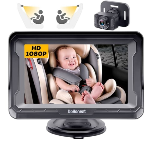 DoHonest Baby Car Camera HD 1080P - Rear-Facing Car Baby Monitor with Night Vision, Adjustable View Angle, Easy Setup, Anti-Glare Display, Safety for Kids & Infants