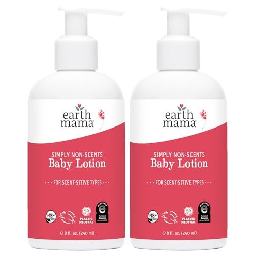 Earth Mama Simply Non-Scents Baby Lotion for Dry Skin, Calendula Cream, Skin Care for Kids, Organic Moisturizer, Unscented Lotion with Aloe, Rooibos, & Shea Butter, 8-Fl oz (2-Pk)