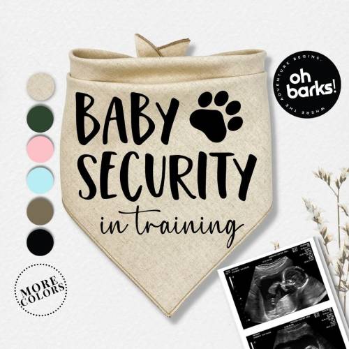 Pregnancy Announcement • BABY SECURITY DOG in training Dog Bandana • Big Sis Baby Announcement • Birth Announcement • Merrow Edge Bandana