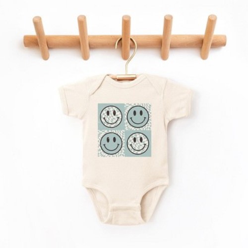 The Juniper Shop Four Checkerboard Smiley Faces Baby Bodysuit, Color: Natural, Size: 12 months
