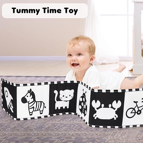 URMYWO Black and White Baby Toys, Tummy Time High Contrast Newborn Toys 0-3 Months, Soft Baby Book, Visual Stimulation Montessori Sensory Infant Toys 0-6-12 Months, Shower Gift, Easter Basket Stuffers