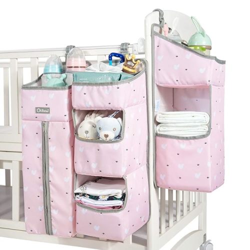 3-in-1 Hanging Diaper Caddy Organizer for Changing Table, Nursery Organization and Diaper Stacker for Crib Wall, Removable Diaper Organizer for Baby Girl Essentials, Pink