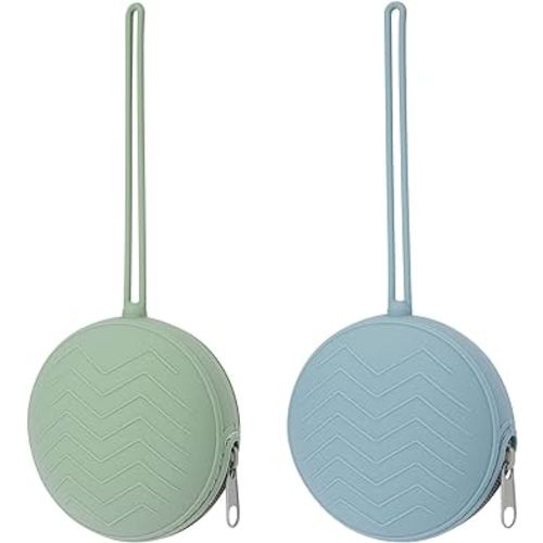 2 Pack Pacifier Holder Case, BPA Free Newborn Baby Silicone Pouch for Boys & Girls, Portable Container (Sage, Ether)
