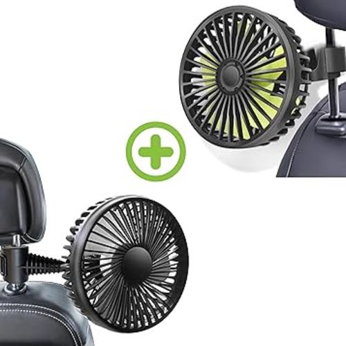 2PCS Car Fan for Backseat, USB Powered Car Rear Seat Headrest Fan, 3 Speeds and 360 Degree Rotatable Cooling Fan, Powerful Air Circulation Fan for Sedan, SUV, RV, Pickup, Truck, Van, Golf Vehicles and