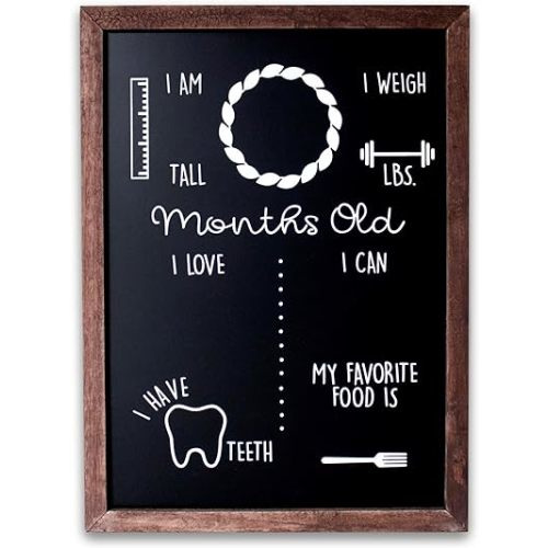 Amazon.com: Baby Monthly Milestone Chalkboard | 12" x 16" Wood Framed Reusable Monthly Baby Milestone Board | Baby Calendar First Year : Baby