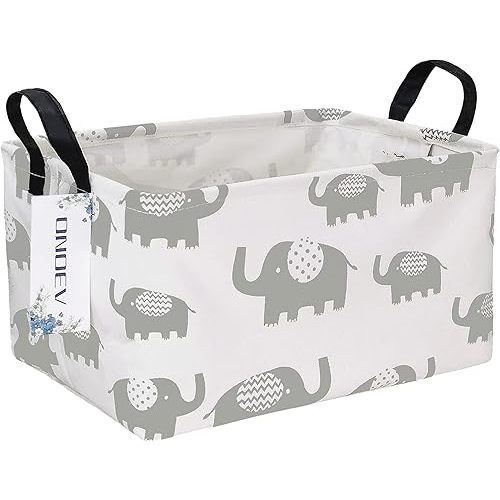 Rectangular Folding Laundry Basket, waterproof Canvas Basket,gift basket,Suitable for children's room,Office,Clothes,Toys Storage (Grey Elephant)