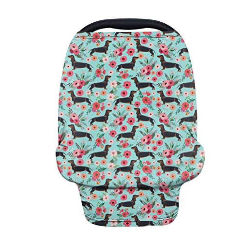 AFPANQZ Floral Dachshunds Car Seat Covers for Babies Stretchy Lightweight Soft Nursing Cover Breastfeeding Shield Carseat High Chairs Gender Neutral Shopping Carts Infant Baby Beanie and Bags Blue