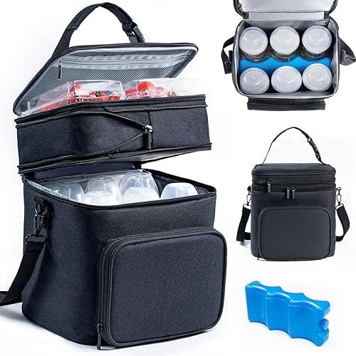 SFYBYHEART Breastmilk Storage Bag with Ice Pack for 6 Baby Bottles - Expandable Breast Pump Bag with Cooler for 6 Mam Bottles Up to 9 Ounce - Breast Milk Pumping Bag, Bottle Cooler Bag for Daycare