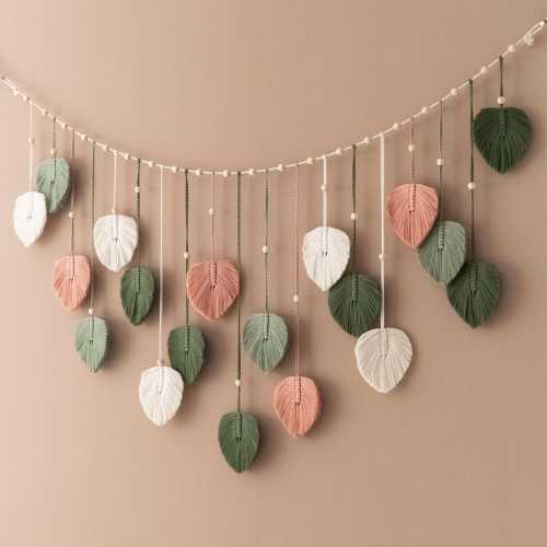 Boho Leaves Garland, Macrame Wall Hanging, Unique Decor, New Home Gifts, Scandinavian Decor, Mid Century Modern, Photo Hanger L09