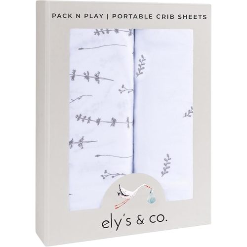 Ely’s & Co. Pack and Play Sheets, for Mini/Portable Crib, 2 Pack Fitted Playpen Play Yard Sheet Set Compatible with Graco Pack n Play, for Baby Boys/Girls, 100% Cotton, Forest Grey Floral, 38”x24”x5”