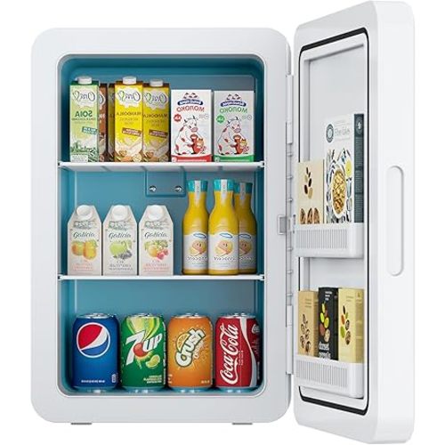 22L/30Cans Mini Fridge for Bedroom, 12v DC Portable Cooler & Warmer, Mini Refrigerator with Glass Front, for Car Office Desk & Dorm Food Beverage Skincare Makeup (White)