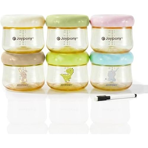 Joypony PPSU Baby Food Containers, 6oz Leakproof Baby Food Jars with Lids, Freezer Safe & Microwave Safe, Reusable Portion Plastic Food Storage Containers, Baby Puree, Toddler Snacks, BPA-Free, 6 Pack
