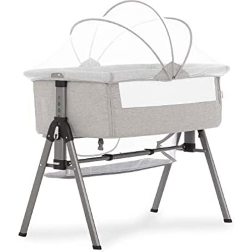 Lotus Bassinet and Bedside Sleeper in Grey, Lightweight and Portable Baby Bassinet, Adjustable Height Position, Easy to Fold and Carry Travel Bassinet- Carry Bag Included