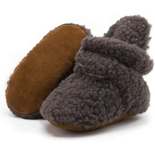 HsdsBebe Unisex Newborn Baby Cotton Booties Non-Slip Sole for Toddler Boys Girls Infant Winter Warm Fleece Cozy Socks Shoes
