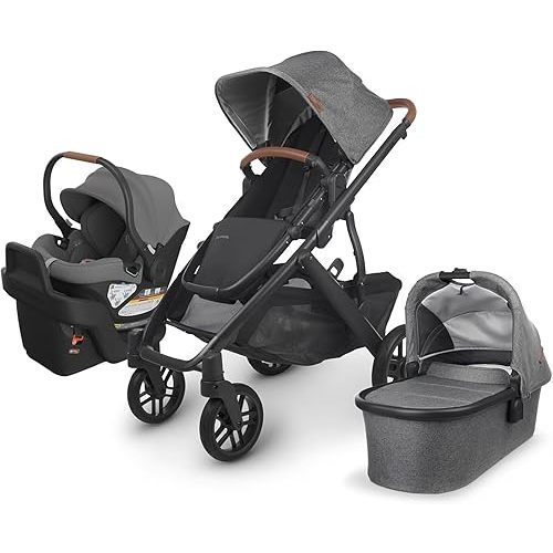 UPPAbaby Travel System, Includes Vista V2 Stroller + Aria Lightweight Car Seat Combo/Bassinet,Toddler Seat, Rain Shield, Storage Bag, Car Seat, Base + Infant Insert Included/Greyson (Charcoal Mélange)