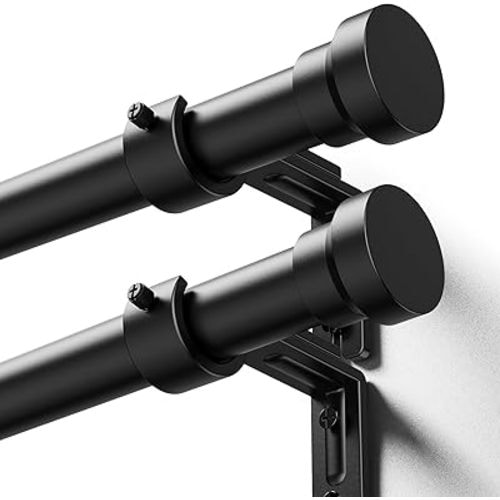 YaFex Curtain Rods 2 Pack 32-84 Inch, Heavy Duty 1 Inch Curtain Rod, Black Long Adjustable Window Treatment Rods, Modern Design, Easy Installation