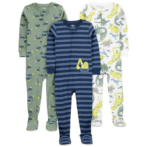 Simple Joys by Carter's Toddlers and Baby Boys' Snug-Fit Footed Cotton Pajamas, Pack of 3