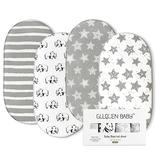 Gllquen Baby Bassinet Sheets 4 Pack, Breathable Cozy Fitted Mattress Sheet, Elastic Travel Crib Fashionable Floral Pattern, Standard Cradle Safe Sheets for Baby Boy Girls 32"X16" (Star)