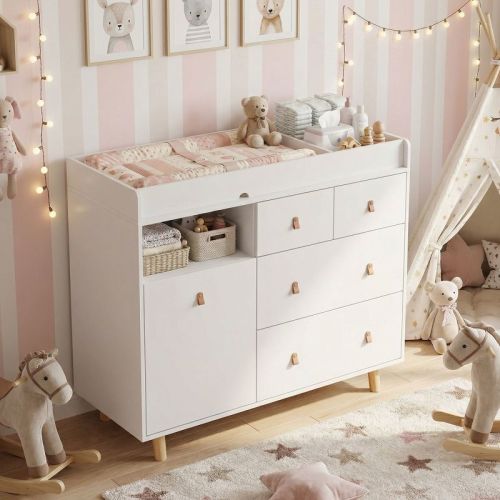 Famapy Baby Changing Table with Multi-Storage Drawers, Cabinet & Diaper Organizer,Safe Organized Nursery Station