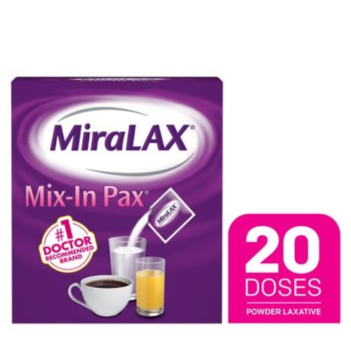 Miralax Mix-in Laxative Powder for Gentle Constipation Relief, Stool Softener, 20 Single Doses