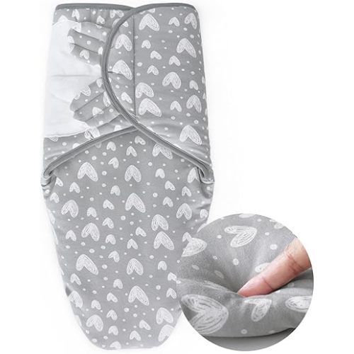 Biloban Baby Swaddles 0-3 Months for Boy Girls, Warm Quilted Baby Swaddle, Newborn Swaddle, Adjustable Swaddle Blanket, Lovely Grey Hearts, 1 Pack