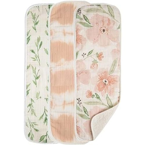 Crane Baby Soft Muslin Burp Cloth, Lightweight and Absorbent Burp Cloth for Boys and Girls, Floral, 3 Piece, 7” x 20”
