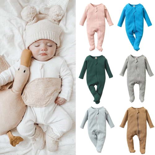 0-6M Newborn Baby Footie Pajamas Zipper Front Infant Cotton One-piece Sleeper Pjs Newborn Footed Sleep Play