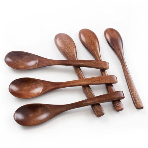 HANSGO Wooden Spoons for Eating, 6PCS Small Wooden Soup Spoons for Honey Coffee Stirring Tea Jam Bath Salts, 6 Inches