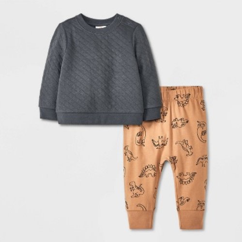 Baby Boys' Quilted Top & Bottom Set - Cat & Jack™ Tan/Gray 6-9M
