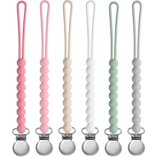 Pacifier Clip for Baby Girls Boys - MORIBOX 6 Pack Paci Clip Soothie Baby Binky Holder for Shower Gift Birthday