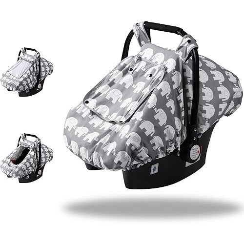 SMTTW Car Seat Covers for Babies Baby Car Seat Covers, Infant Car Canopy for Spring Summer Autumn Winter, Universal Fit, Snug Warm Breathable, Car Seat Canopy for Boys Girls (Elephant)