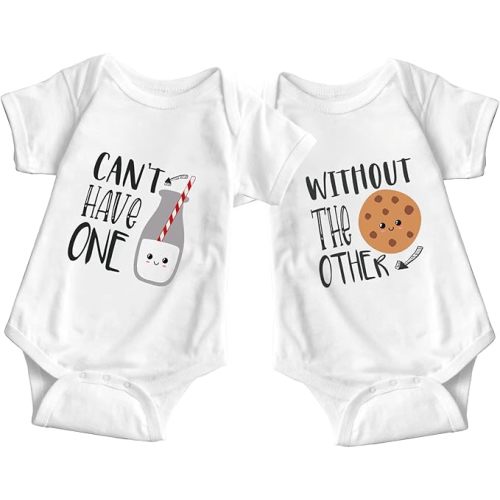 listery Funny Twin Outfits Bodysuits Clothes Boy Girl Twins Rompers 2 Pack Baby Matching Outfits For Newborn Infant