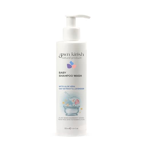 gew'n kirish Natural Baby Shampoo & Body Wash – Tear-Free, Hypoallergenic Cleanser with Lavender Oil & Oat Kernel Extract for Sensitive Skin – 100% Vegan, Plant-Based Formula, 7.5 fl oz