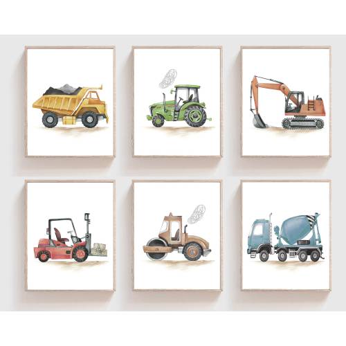 Construction vehicle prints - Boy nursery decor - Digital download - Construction decor - Watercolor - Construction trucks  - Truck nursery