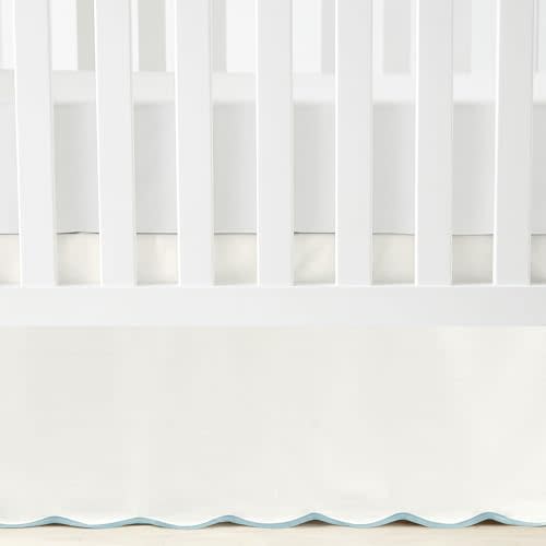Lush Decor Coastal Chic Scalloped Edge Baby Crib Skirt Single 28" W x 52" L + 16" Drop Blue - White Crib Skirt - Baby Essentials - Coastal Nursery Decor