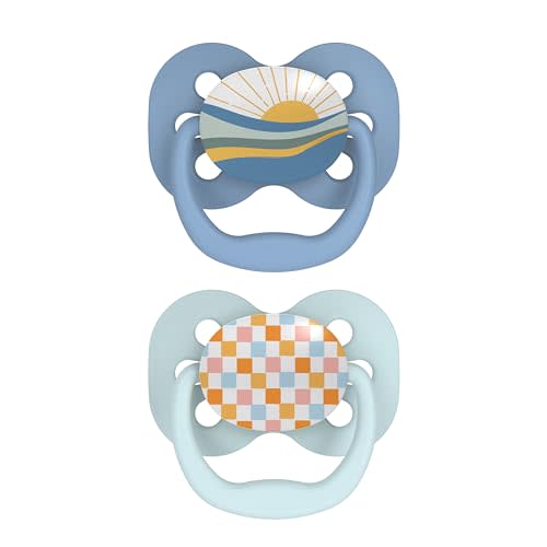 Dr. Brown's Advantage Baby Pacifier, Fully Symmetrical Soother with Soft Silicone Bulb, 0-6m, BPA Free, Blue Sunrise, 2 Pack (Style May Vary)