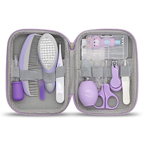 Baby Grooming Kit, 15 in 1 Portable Baby Safety Care Kit with Baby Brush and Comb Set Nail Clippers Nasal Aspirator etc for Nursery Newborn Infant Girl Boys Keep Clean Baby Essentials (Purple)