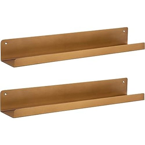 Kate and Laurel Mezzo Modern Metal Ledge Shelf, Set of 2, Gold, Contemporary Floating Shelves