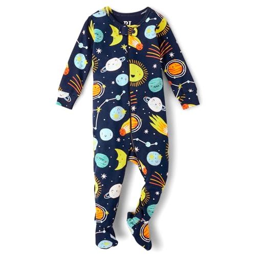 The Children's Place Baby Boys' and Toddler Long Sleeve 100% Cotton Zip-Front One Piece Footed Pajama