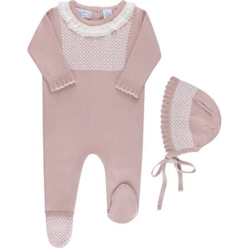 Jacquard Yoke Cotton Footie & Hat Set, 0-3M
